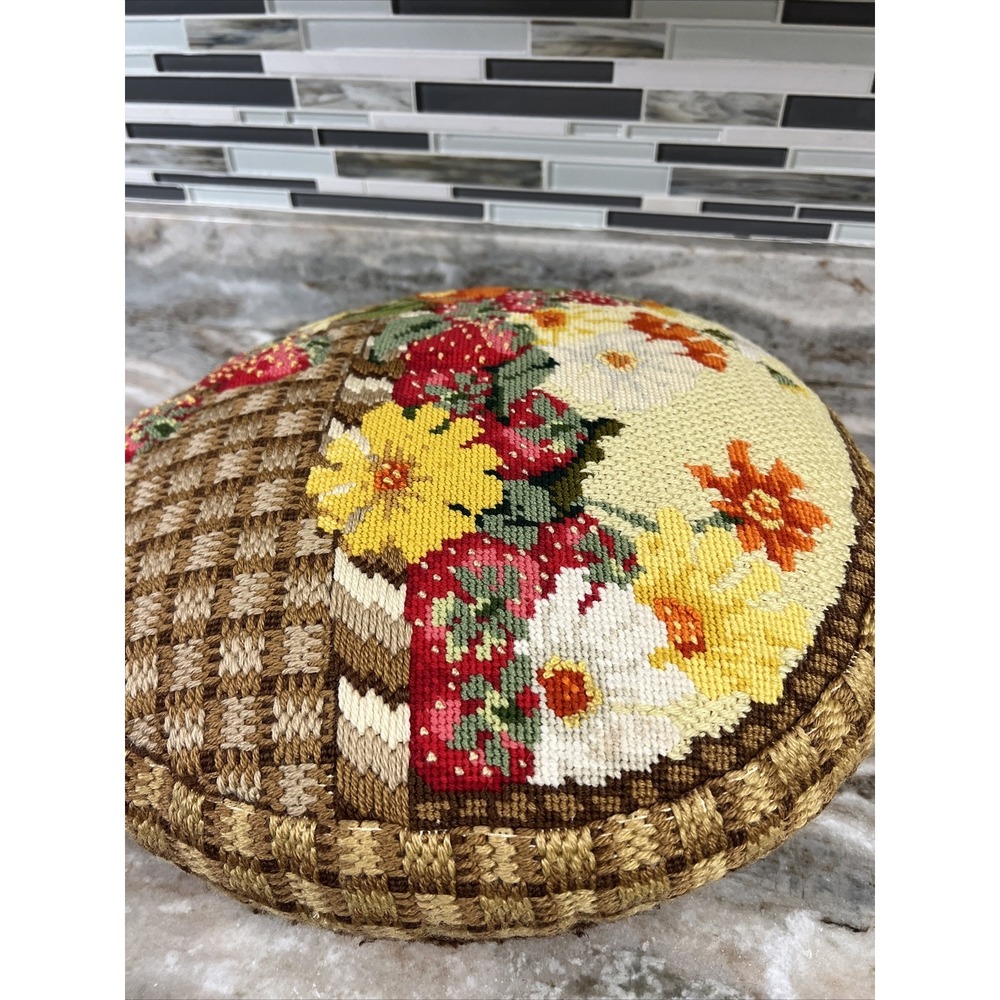 Vintage Handmade Floral Crochet Pillow Cushion 18" Round Boho - Picture 8 of 15